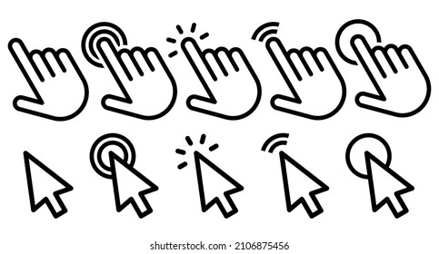 Hand pointer, cursor, click icon, hand cursor icon set isolated on white backgroundd
