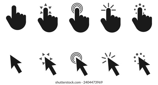 hand Pointer cursor click icon set. vector illustration isolated on white background.