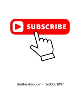 hand pointer or cursor mouse clicking on red subscribe button linear icon. symbol in form of choosing hand