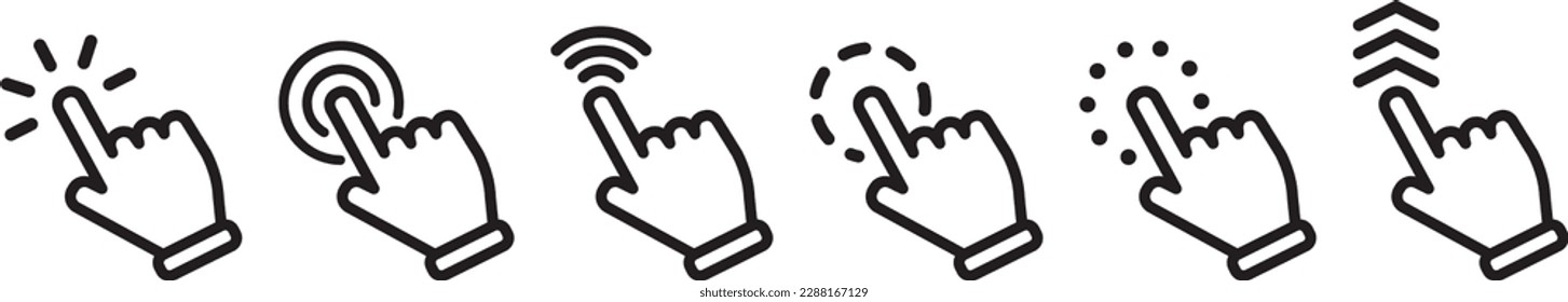Hand pointer cursor mouse icon set. Cursor icon set vector. Mouse arrow pointer. Hand clicking icon collection. Pointer click icon.