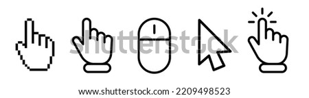 Hand pointer cursor mouse icon set. Computer mouse click cursor. Click, tap, swipe, slide , hand signs. Black finger touch screen symbol. Mouse click cursor collection. Vector illustration