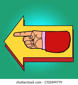 hand pointer direction route. Comics caricature pop art retro illustration drawing