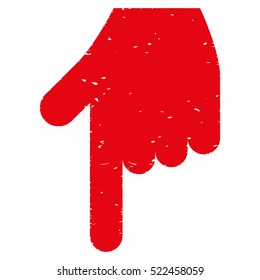 Hand Pointer Down grainy textured icon for overlay watermark stamps. Flat symbol with unclean texture. Dotted vector red ink rubber seal stamp with grunge design on a white background.