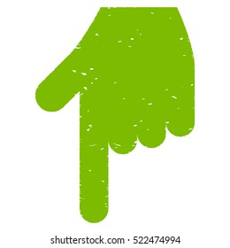 Hand Pointer Down grainy textured icon for overlay watermark stamps. Flat symbol with scratched texture. Dotted vector eco green ink rubber seal stamp with grunge design on a white background.
