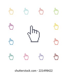 hand pointer flat icons set. Open round colorful buttons. Vector 
