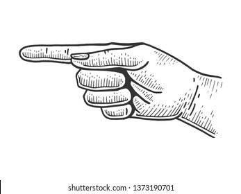 Hand Pointer With Forefinger Index Finger Sketch Engraving Vector Illustration. Scratch Board Style Imitation. Hand Drawn Image.