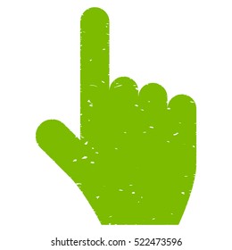 Hand Pointer Up grainy textured icon for overlay watermark stamps. Flat symbol with scratched texture. Dotted vector eco green ink rubber seal stamp with grunge design on a white background.