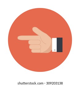Hand pointer icon.. Round flat vector with long shadow. EPS 10.