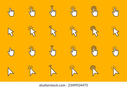 Hand pointer icons. Arrow pointer. Pointer click. Cursor icon. Clicking finger. Computer mouse click. Vector illustration.