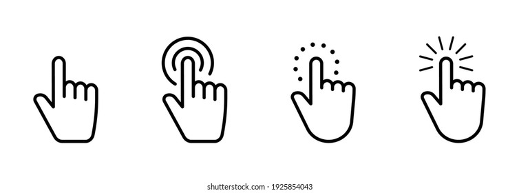 Hand pointer icons. Pointer click. Cursor icon. Clicking finger. Computer mouse click. Vector illustration.