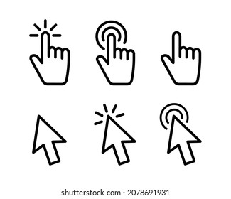 Hand pointer icons. Pointer click. Cursor icon. Clicking finger. Computer mouse click. Vector illustration.