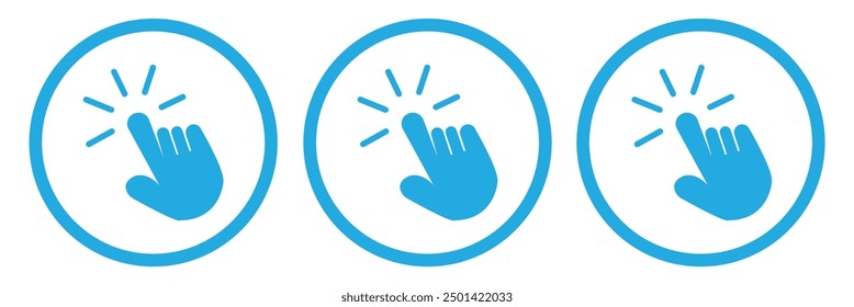 Iconos de puntero de mano. Hacer clic de puntero. Icono de cursor. Pulsando el dedo. Hacer clic del ratón del ordenador. Ilustración vectorial.