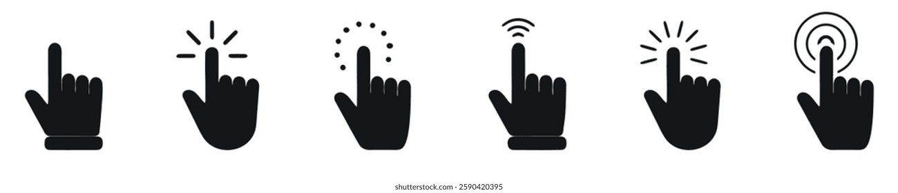 Hand pointer icons. Pointer click. Cursor icon. Clicking finger. Computer mouse click. Vector illustration.