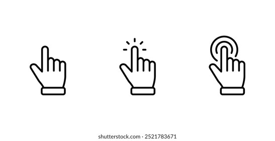 Ícones de ponteiro da mão. Vetor de ícone de clique de ponteiro