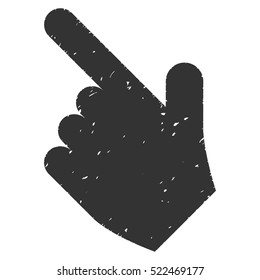 Hand Pointer Left Up grainy textured icon for overlay watermark stamps. Flat symbol with scratched texture. Dotted vector gray ink rubber seal stamp with grunge design on a white background.