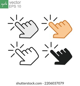 Hand pointer on clicking mouse symbol. Finger mouse cursor illustration for web design. point press button. Hand click icon template. Vector illustration. Design on white background. EPS 10