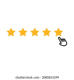 Hand pointer on five star excellent rating on background. Vector illustration