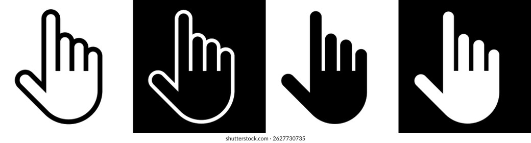 Hand pointer sign set, clicking icon. Pointing finger, cursor pointer symbol. Web and application interface image. 