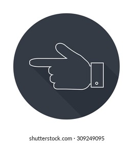 Hand pointer  silhouette icon. Round flat vector  with long shadow. EPS 10.
