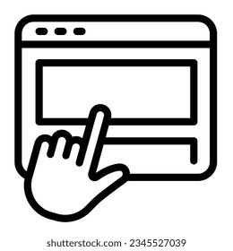 Hand pointer and website line icon, web design concept, web development vector sign on white background, outline style icon mobile concept web design. Vector graphics.