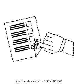 hand pointing a ballot paper icon over white background vector illustration