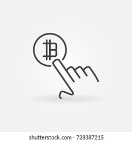 Hand pointing bitcoin vector concept line icon or symbol