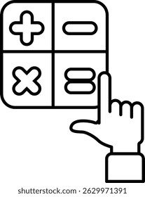 A hand pointing at a black and white image of a calculator with the numbers 8 and 8 on it