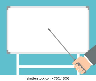 Hand pointing to a blank white board with a pointer