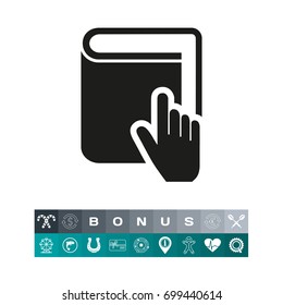 Hand pointing at book as cursor simple icon