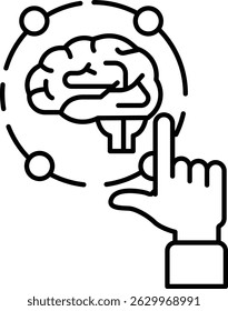Una mano que apunta a un cerebro. La Imagen pretende transmitir la idea de la importancia del cerebro y la necesidad de cuidarlo