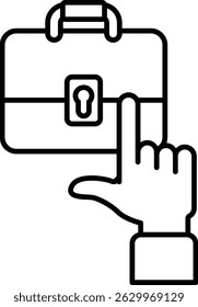 Una mano que apunta a un maletín. El maletín es blanco y negro