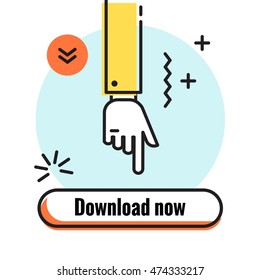 Hand Pointing Button Download Now. Modern Line Art Icon For Apps And Websites Vector Illustration