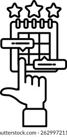 A hand pointing to a calendar with stars on it. The calendar is a star rating system for a hotel