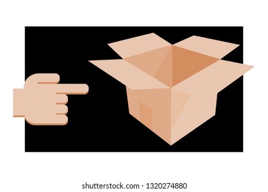Hand pointing to Cardboard Packaging Shipping Box