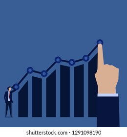 Hand pointing chart growth businessman look with telescope.
