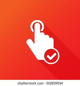 Hand pointing with check mark icon