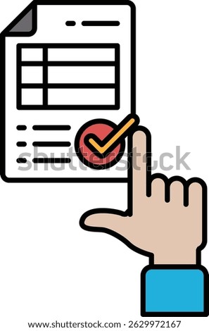 A hand pointing at a check mark on a piece of paper. The paper has a list of items and the hand is indicating that the items are checked off