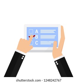 Hand  pointing at checklist on it