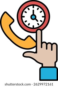 Uma mão apontando para um relógio com o tempo de 11:00. O relógio está vermelho e branco
