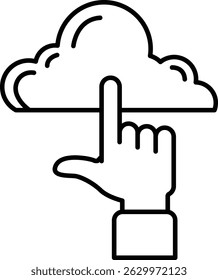 A hand pointing to a cloud. Concept of curiosity and wonder, as if the viewer is trying to understand the nature of the cloud