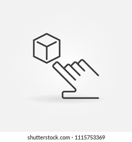 Hand pointing cube vector AR concept icon or sign in thin line style