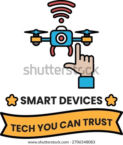 A hand pointing to a drone with the words 