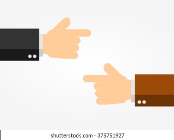 Hand pointing to each other on flat design.