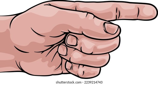 A hand a pointing finger in a comic book pop art cartoon illustration style. 