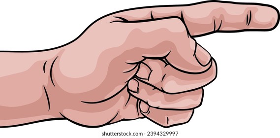 A hand a pointing finger in a comic book pop art cartoon illustration style. 