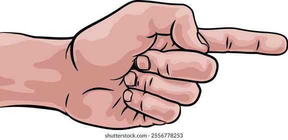 A hand a pointing finger in a comic book pop art cartoon illustration style. 