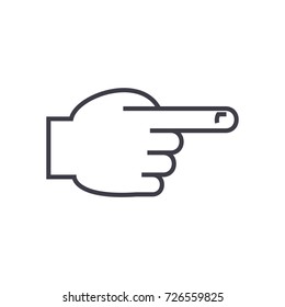 hand with pointing finger front vector line icon, sign, illustration on background, editable strokes