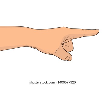 Hand with a pointing finger isolated on white background. Vector illustration