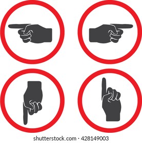 Hand with pointing finger left and right up and down 
