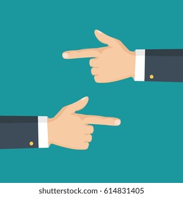 Hand with pointing finger left and right side. Flat style. Vector illustration